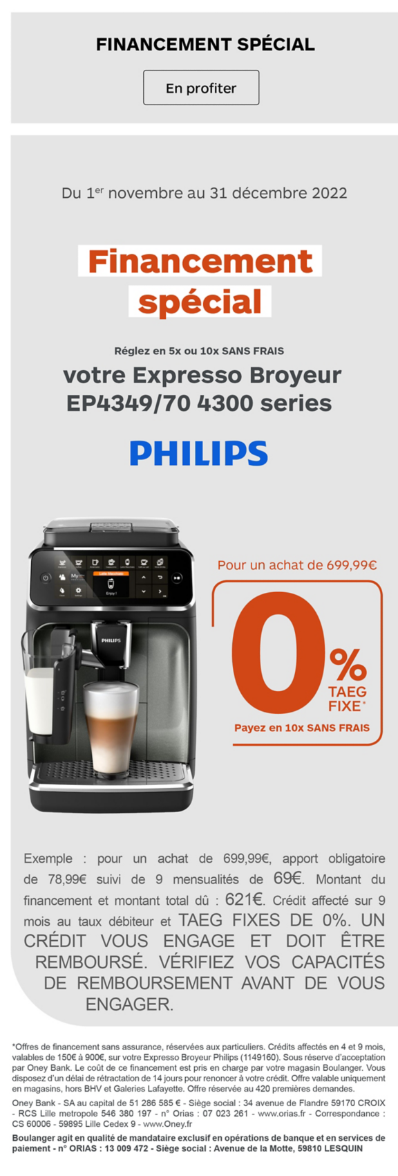 Financement spécial Philips EP4349/70 4300 