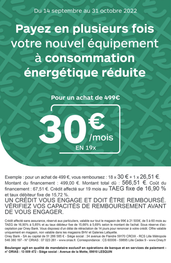 Investissez dans un équipement à consommation énergétique réduite en 4x ou 10x sans frais