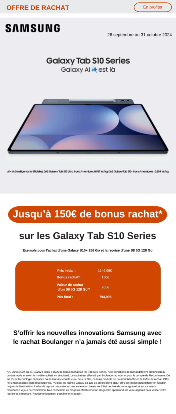 Bonus rachat Samsung Galaxy Tab S10 Series