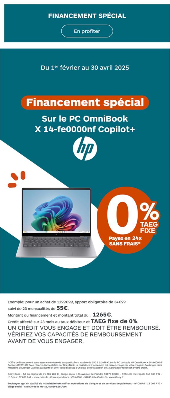 Financement HP 10x sans frais 