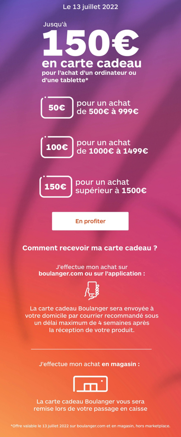 jusqu'à 150€ en carte cadeau