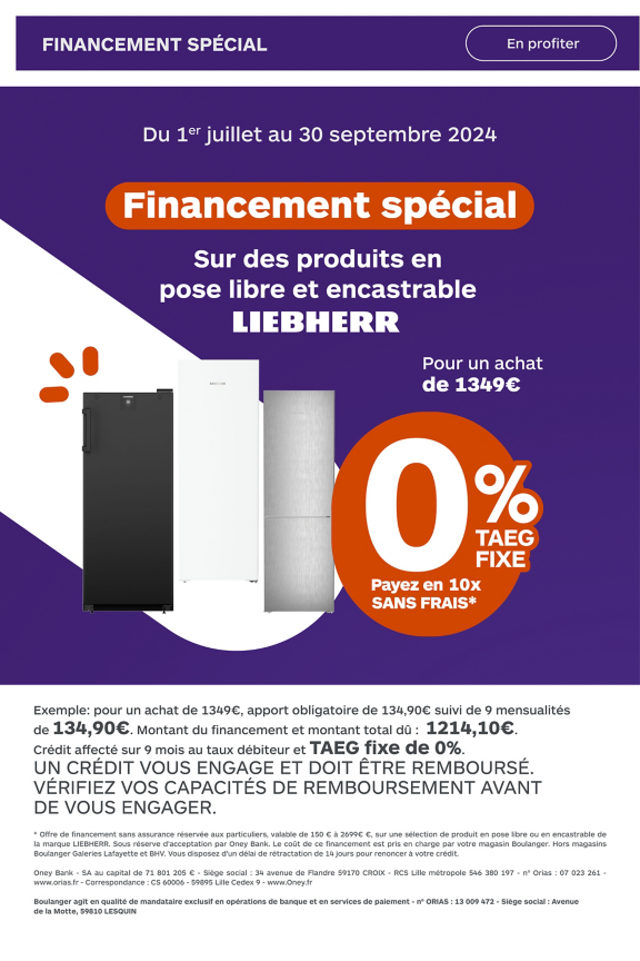 Financement spécial du 1er juillet au 30 septembre 2024 sur une sélection de produits Liebherr