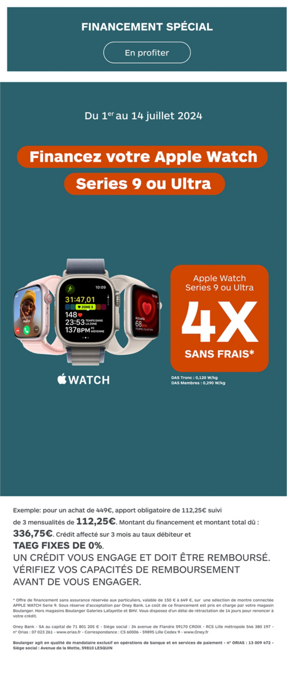 Financez votre Apple Watch en 4X sans frais