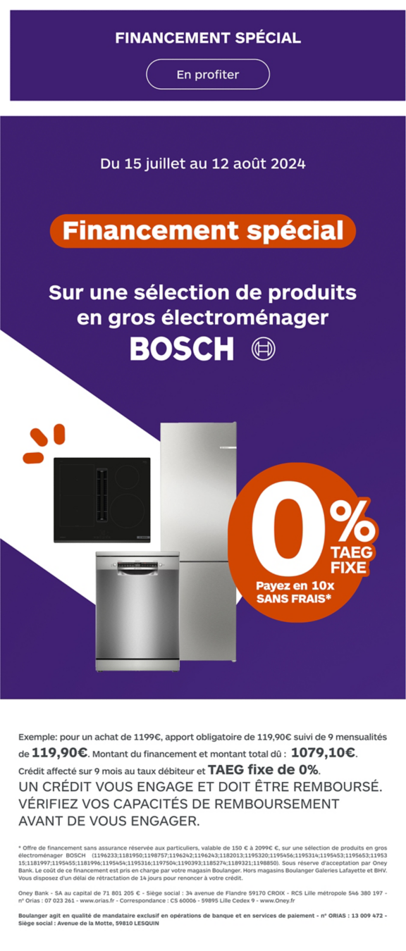 Financement 10 fois sans frais sur une sélection de produits Bosch