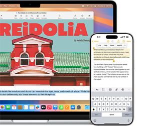 App Recopie de l’iPhone, avec l’écran de l’iPhone affiché sur un MacBook Air