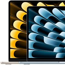 Deux ordinateurs portables MacBook Air montrant la différence de taille de leur écran mesuré en diagonale : 13,6 pouces et 15,3 pouces