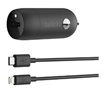 Chargeur allume-cigare Belkin  18W + cable USB-C/Lightning 1.2m noir