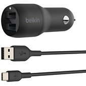 Chargeur allume-cigare Belkin 24W 2xUSB-A/USB-C 1m noir
