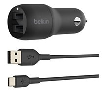 Chargeur allume-cigare Belkin  24W 2xUSB-A/USB-C 1m noir