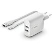 Chargeur secteur Belkin 24W 2xUSB-A + Cable USB-C 1m blanc
