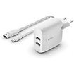 Chargeur secteur Belkin 24W 2xUSB-A + Cable micro USB 1m blanc