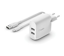 Chargeur secteur Belkin  24W 2xUSB-A + Cable micro USB 1m blanc