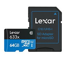 Carte Micro SD Lexar  MICRO SDXC 64Go 633X + adaptateur