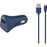 Chargeur allume-cigare Essentielb  USB 2,4A + Cable lightning bleu nuit