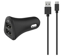 Chargeur allume-cigare Essentielb  2 USB 2,4A + Cable Micro-USB noir
