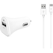 Chargeur allume-cigare Essentielb USB 2,4A + Cable Micro-USB blanc