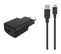 Chargeur secteur Essentielb  USB 2,4A + Cable USB C noir