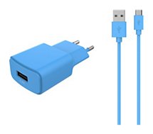 Chargeur secteur Essentielb  USB 2,4A + Cable Micro-USB bleu
