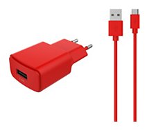 Chargeur secteur Essentielb  USB 2,4A + Cable Micro-USB rouge