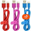 Câble micro USB Essentielb pack de 3 cables 1m bleu rouge rose