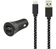 Chargeur allume-cigare Adeqwat  USB + Cable Lightning 4.8 A