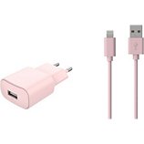 Chargeur secteur Essentielb  USB 2.4A + Cable lightning - Rose