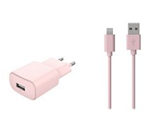 Chargeur secteur Essentielb  USB 2.4A + Cable lightning - Rose