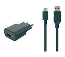 Chargeur secteur Essentielb  USB 2.4A + Cable USB C Vert