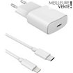 Chargeur secteur Essentielb 20W + cable USB C Ligthning 1M Blanc