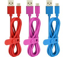 Câble USB C Essentielb  vers USB-C rouge/rose/bleu 1m x3