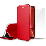Pack Ibroz  iPhone Xr cuir rouge + Verre trempé