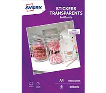 Papier créatif Avery  6 Stikers transparents A4