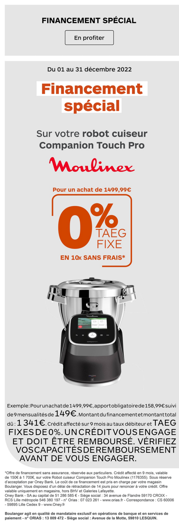 Financement Moulinex Companion Touch Pro