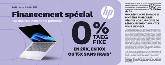 Jusqu'à 20X sans frais sur une sélection de PC Portables HP