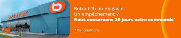 Retrait 1h en magasin. Un empêchement ? Nous conservons 30 jours votre commande