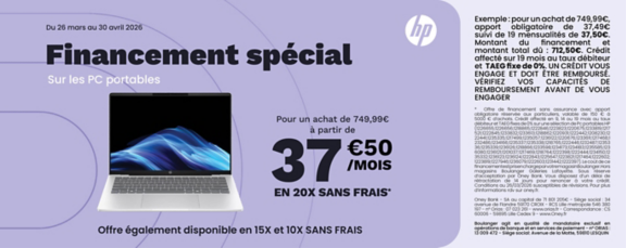 Jusqu'à 20X sans frais sur une sélection de PC Portables HP