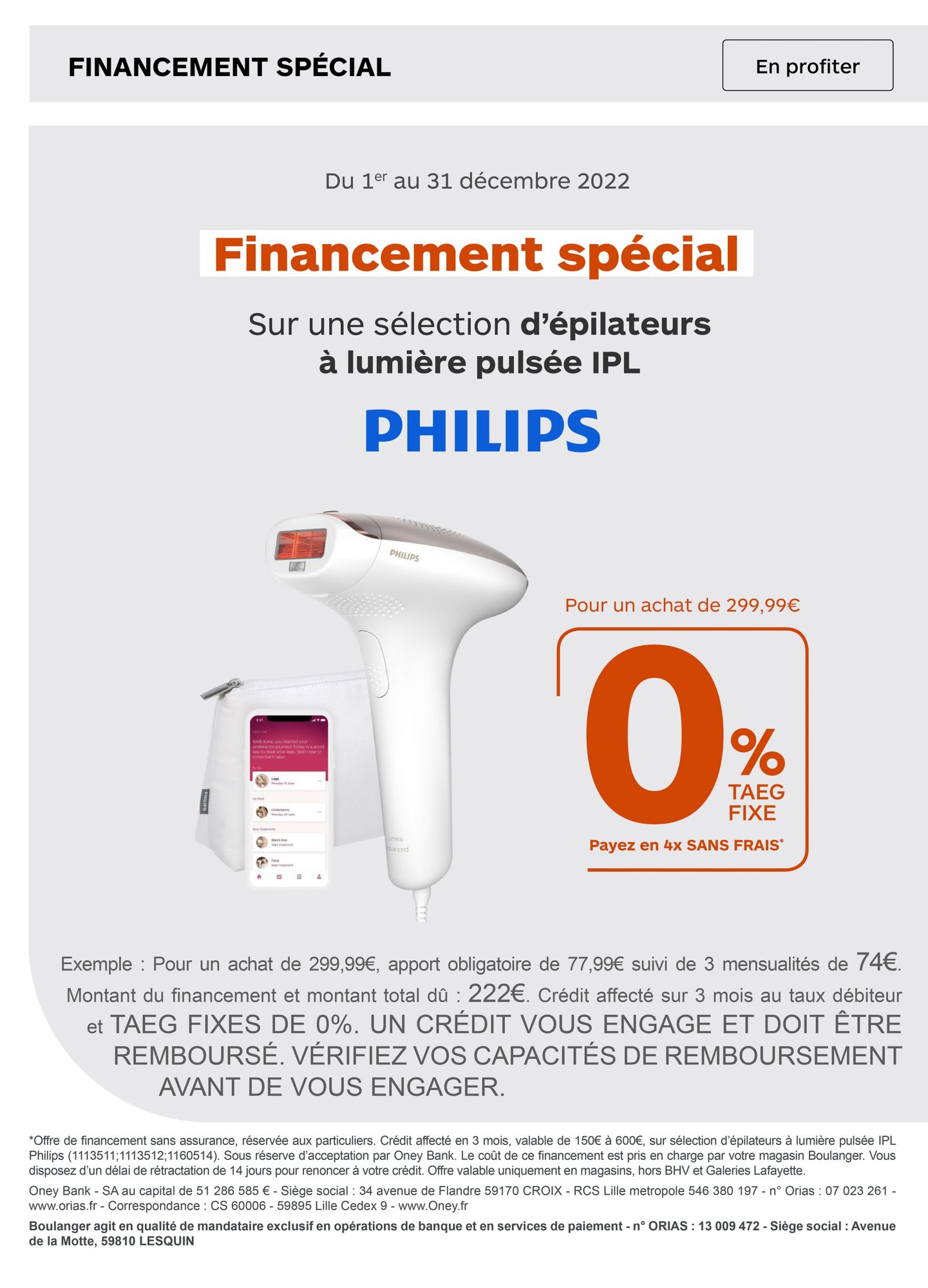 Financement épilateurs à lumière pulsée Philips