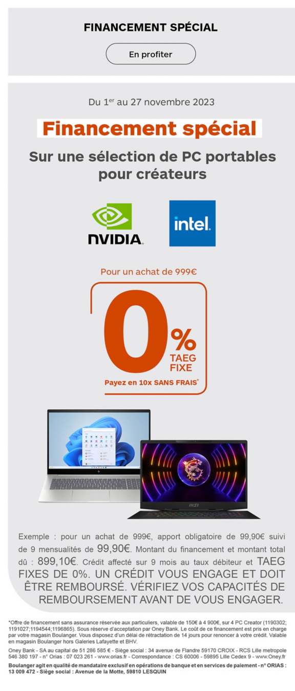 Financement sans frais créator