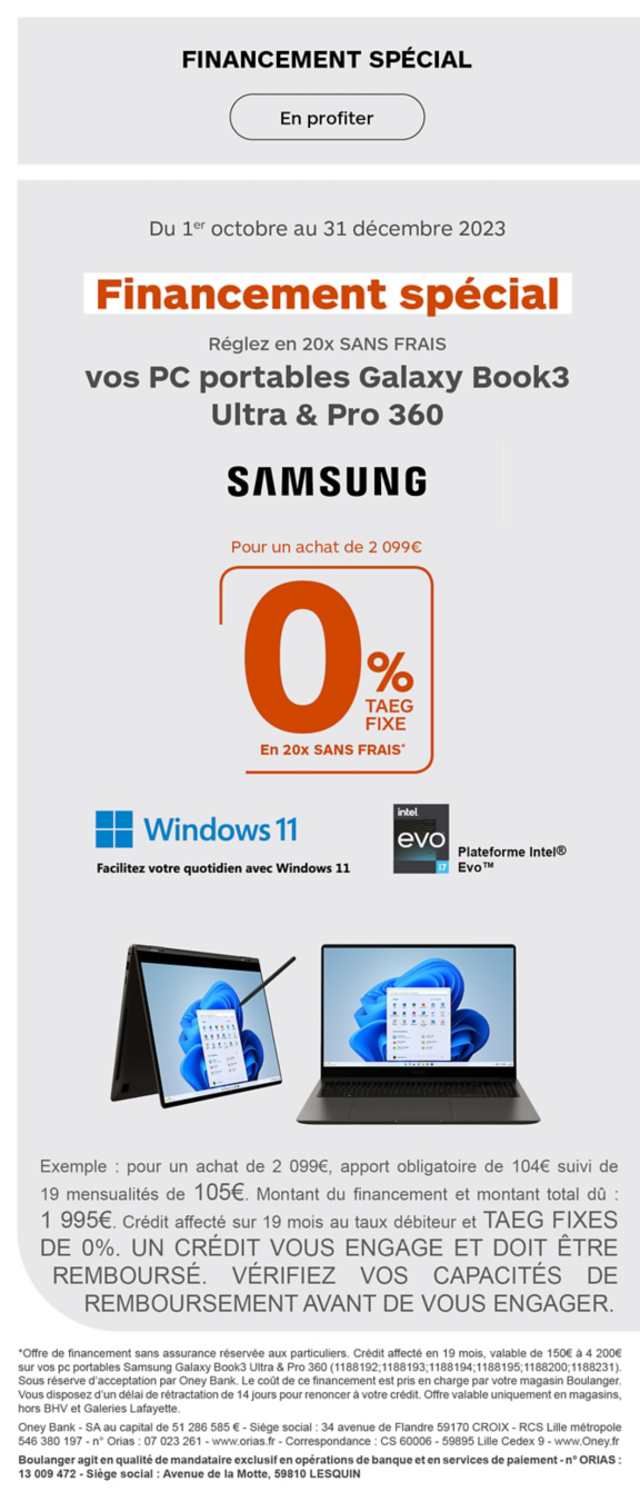 financement samsung galaxybook 20fois