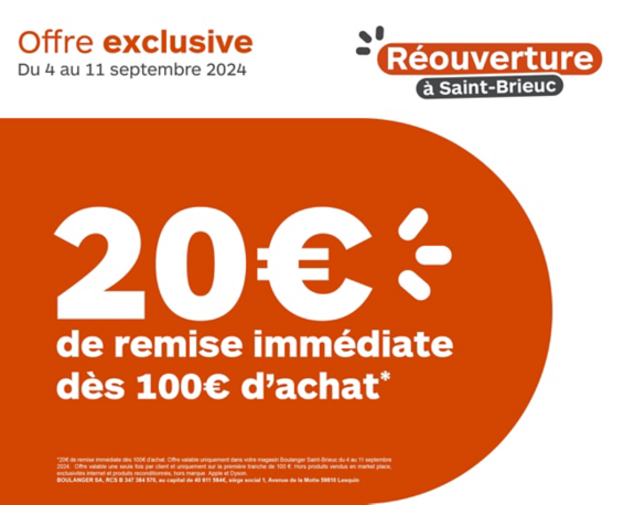 remise immédiate 20€ dès 100€ d'achat