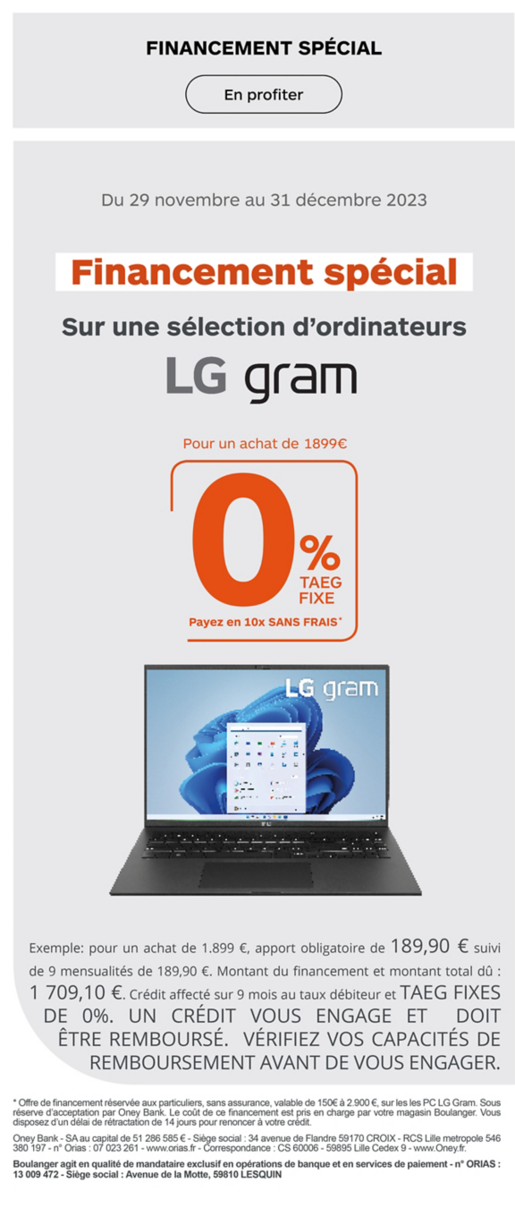 Financement sans frais lg