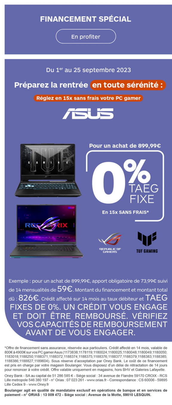 Financement asus gaming