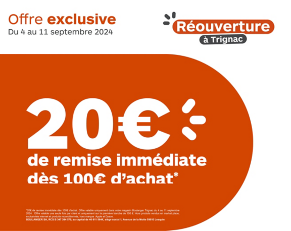 remise immédiate 20€ dès 100€ d'achat