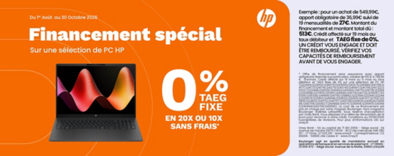 Jusqu'à 20X sans frais sur une sélection de PC Portables HP