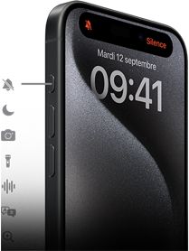 Un iPhone 15 Pro montrant neuf possibilités de configuration du bouton Action