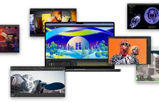 Présentation de MacBook Pro exécutant des apps telles que Adobe After Effects, Keynote, DaVinci Resolve, Autodesk Maya avec le moteur de rendu Arnold, Adobe Photoshop, Houdini, SketchUp