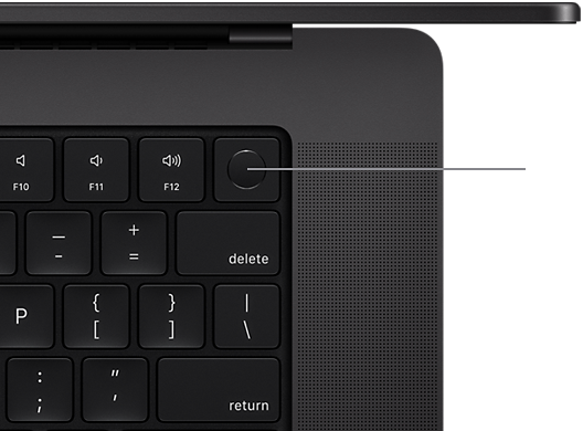 Clavier du MacBook Pro avec Touch ID vu d’en haut