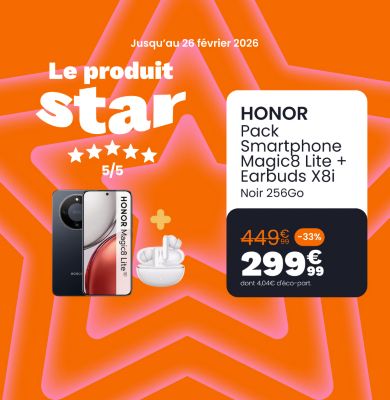 Smartphone HONOR Pack Magic8 Lite Noir 256Go+Earbuds X8i