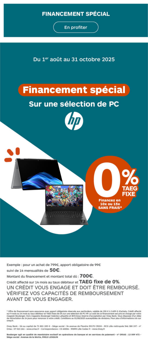 Financement en 24x sans frais HP