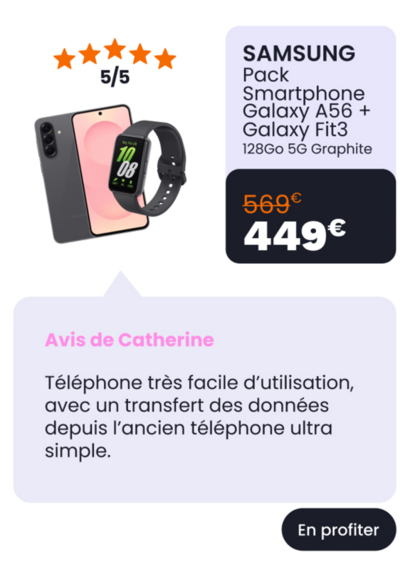 Pack Smartphone SAMSUNG Galaxy A56 Graphite 128Go 5G + Galaxy Fit3